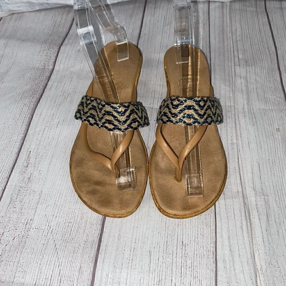 Italian shoemaker wedge flip flop sandals w/weave strap sz 8.5 women